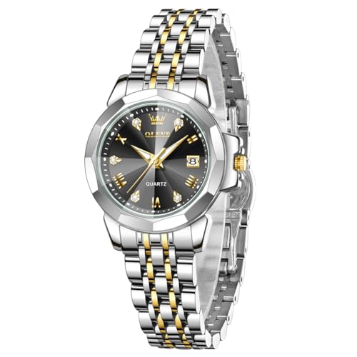 OLEVS 腕時計 レディース クオーツ 香りつき 軽量 女性 ステンレス 日付 ダイヤモンド 防水 夜光 プレゼント フレグランスウオッチ watch for women ゴールドブラック